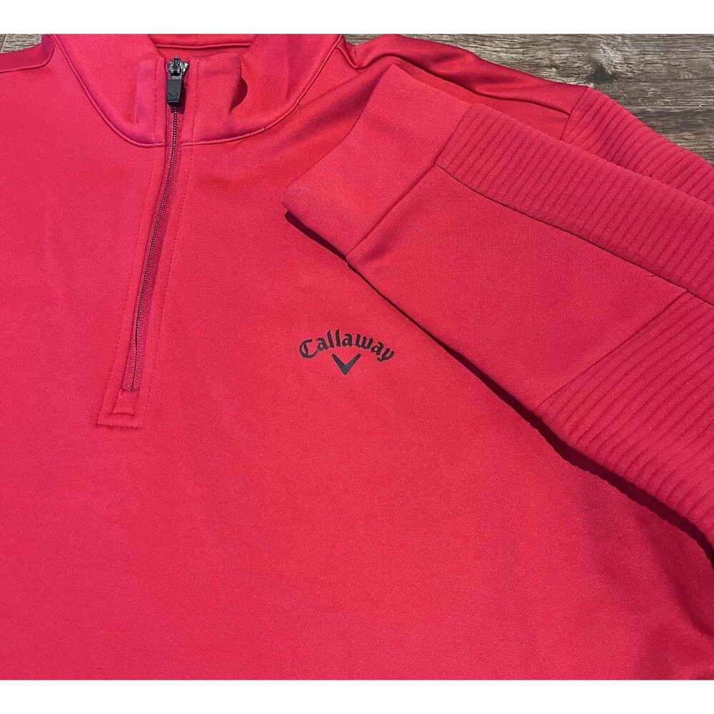 Callaway 1/4 Zip Pullover Mens Large Red Ribbed Textured Golf Sweater Opti Dry